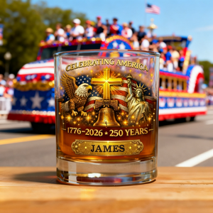 Celebrating America 1776-2026 250 Years Theme Personalized Whiskey Glass