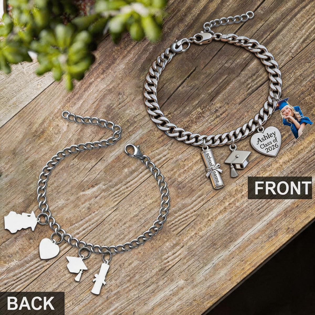 Class Of 2026 - Custom Photo Personalized Graduation Bracelet With Charms