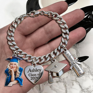 Class Of 2026 - Custom Photo Personalized Graduation Bracelet With Charms