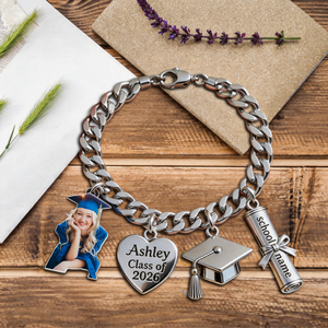 Class Of 2026 - Custom Photo Personalized Graduation Bracelet With Charms