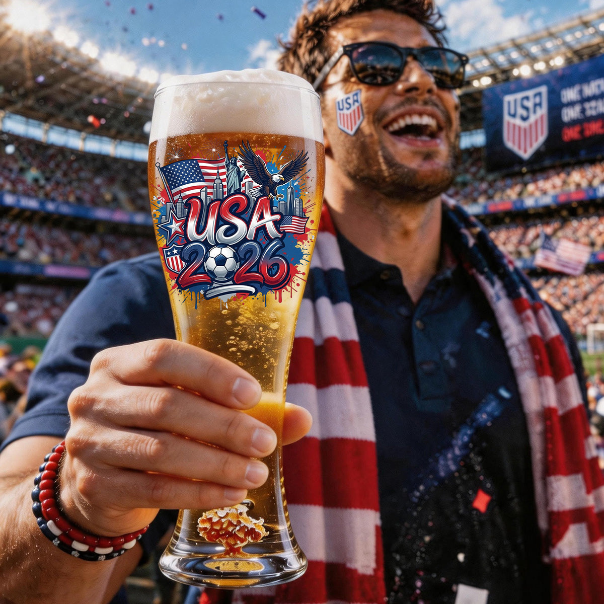 Personalized 2026 Soccer Country Beer Glass | Perfect For Fan Events & Tailgates