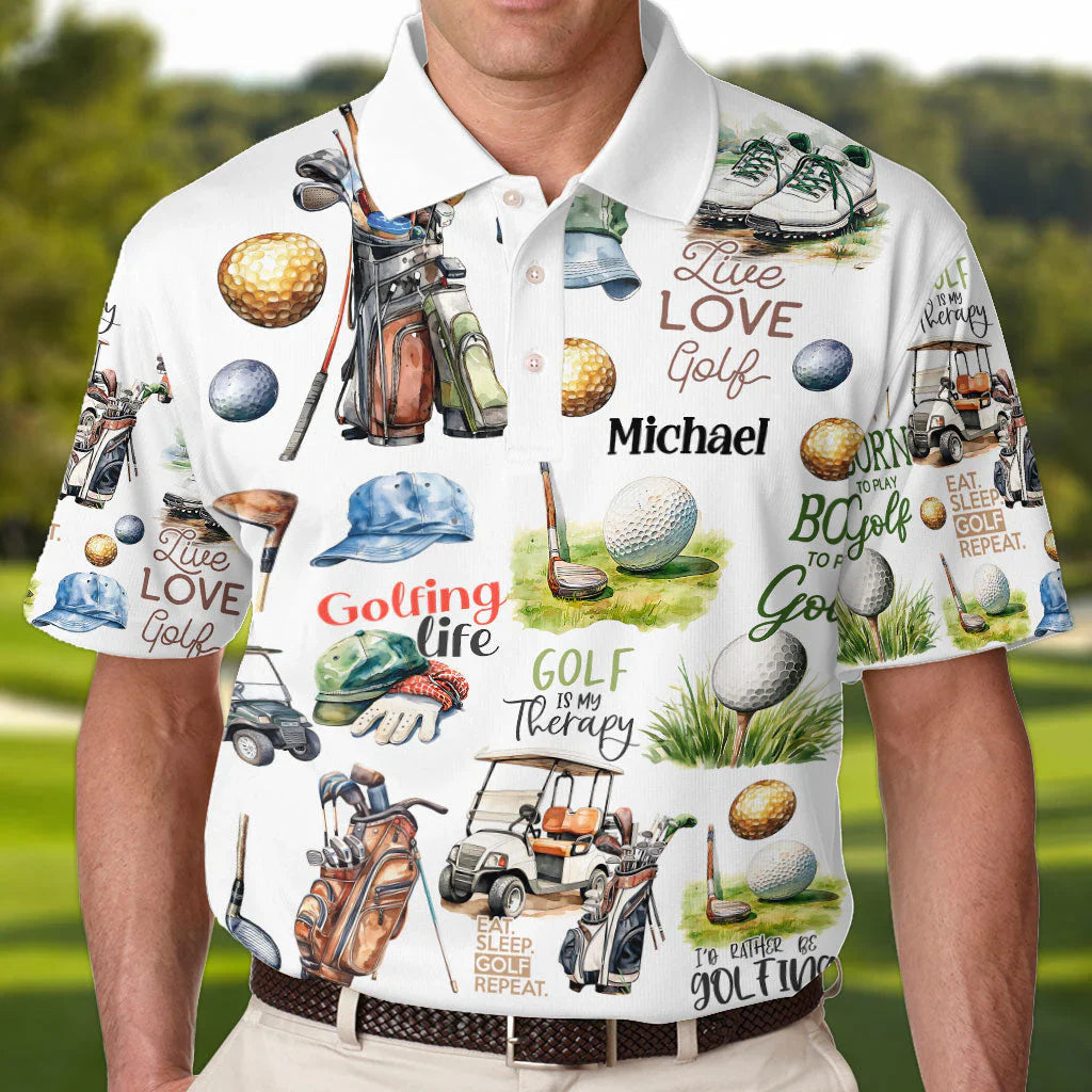Live Love Golf - Personalized Golf Polo Shirt Gift For Dad, Grandpa