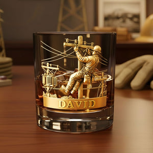 Lineman Round Whiskey Glass - Personalized Gifts For Lineman Glass
