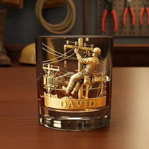 Lineman Round Whiskey Glass - Personalized Gifts For Lineman Glass