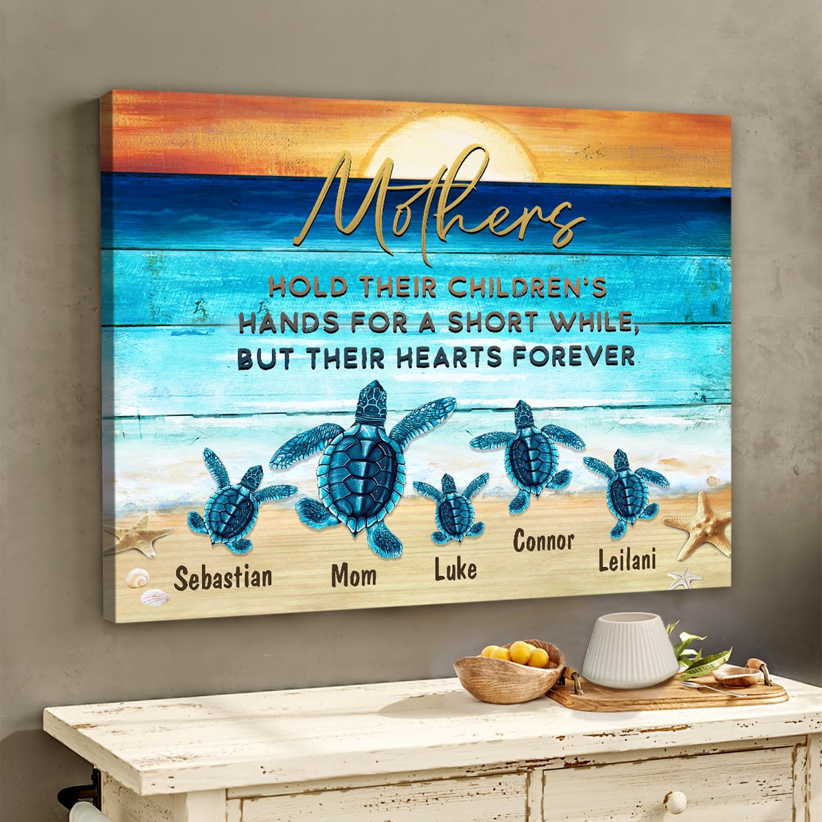 Mother’s Day Gift Custom Beach Sea Turtles Name Canvas Poster