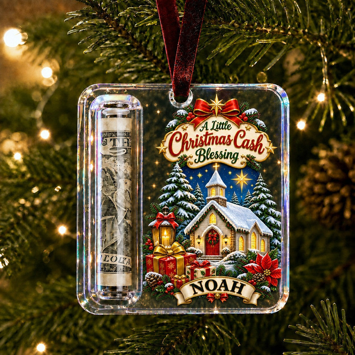 Personalized Christmas Cash Gift Holder Acrylic Ornament
