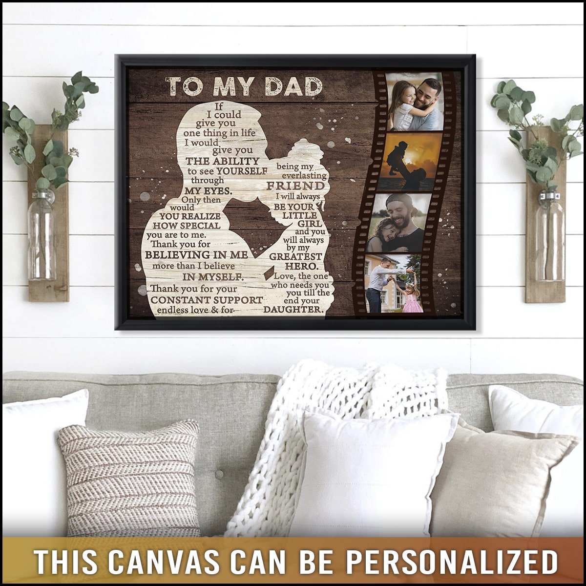 To My Dad Personalized Photo Gift To Father From Daughter Personalized Canvas Poster