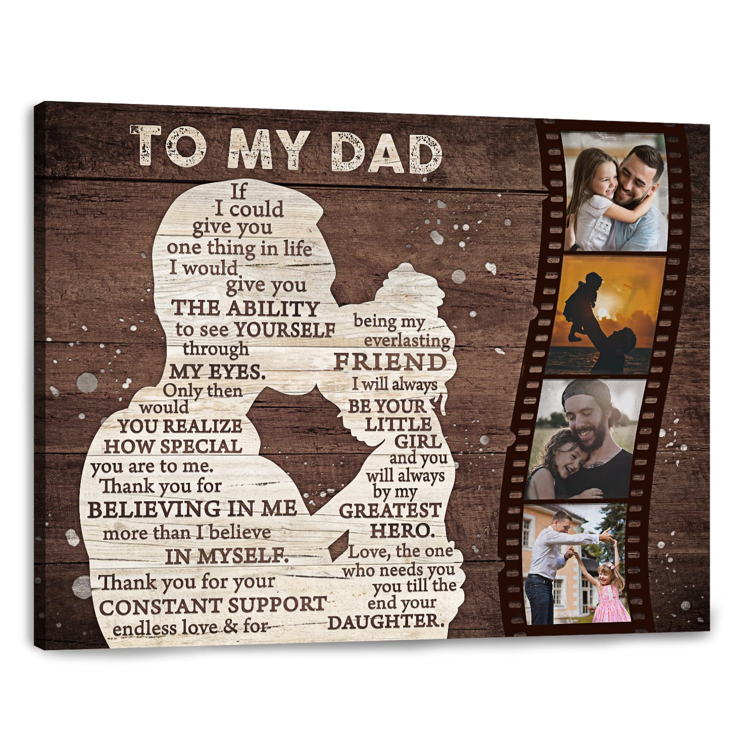 To My Dad Personalized Photo Gift To Father From Daughter Personalized Canvas Poster