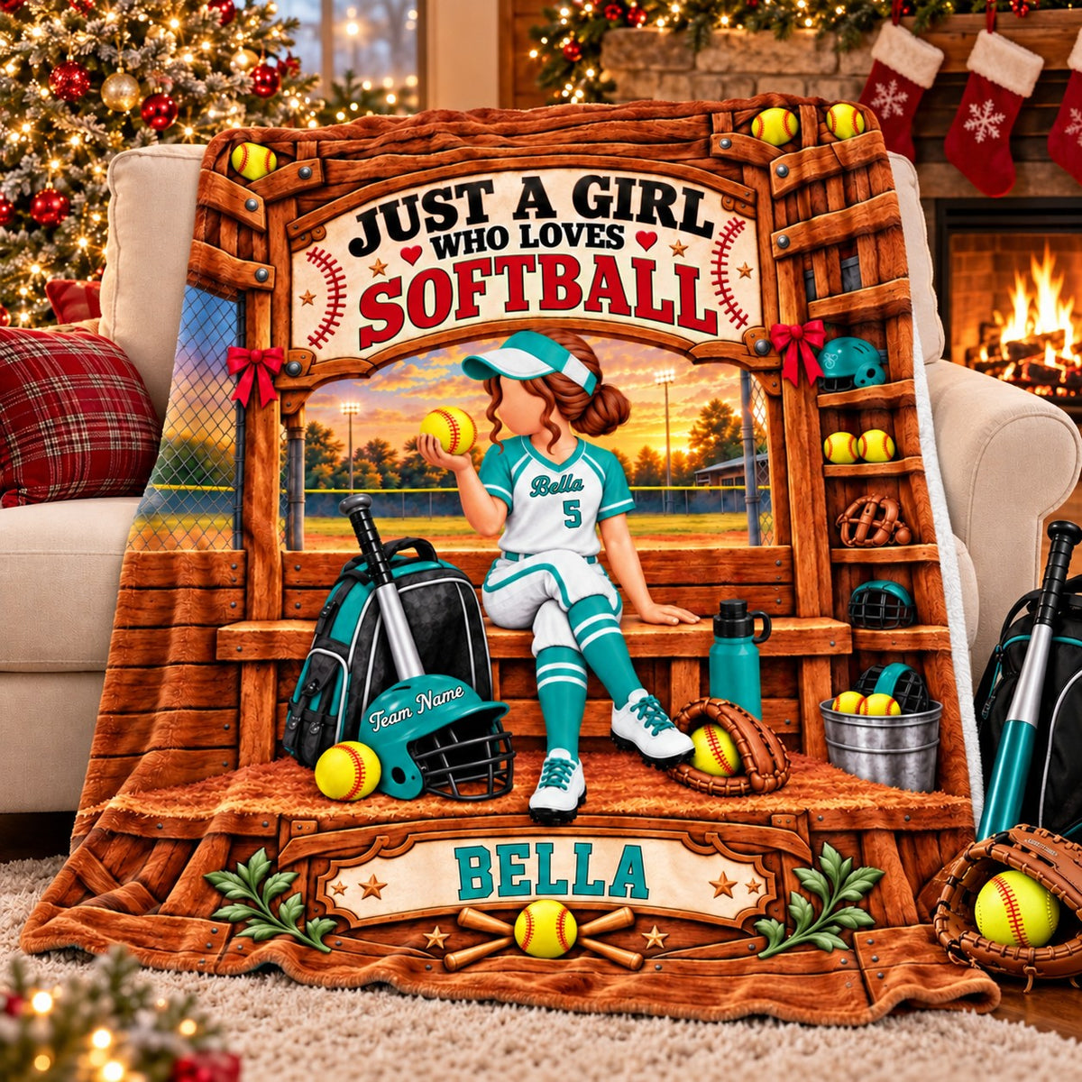 "Just A Girl Who Loves Softball" Personalized Softball Blanket – Custom Player Name Gift For Softball Players & Softball Lovers