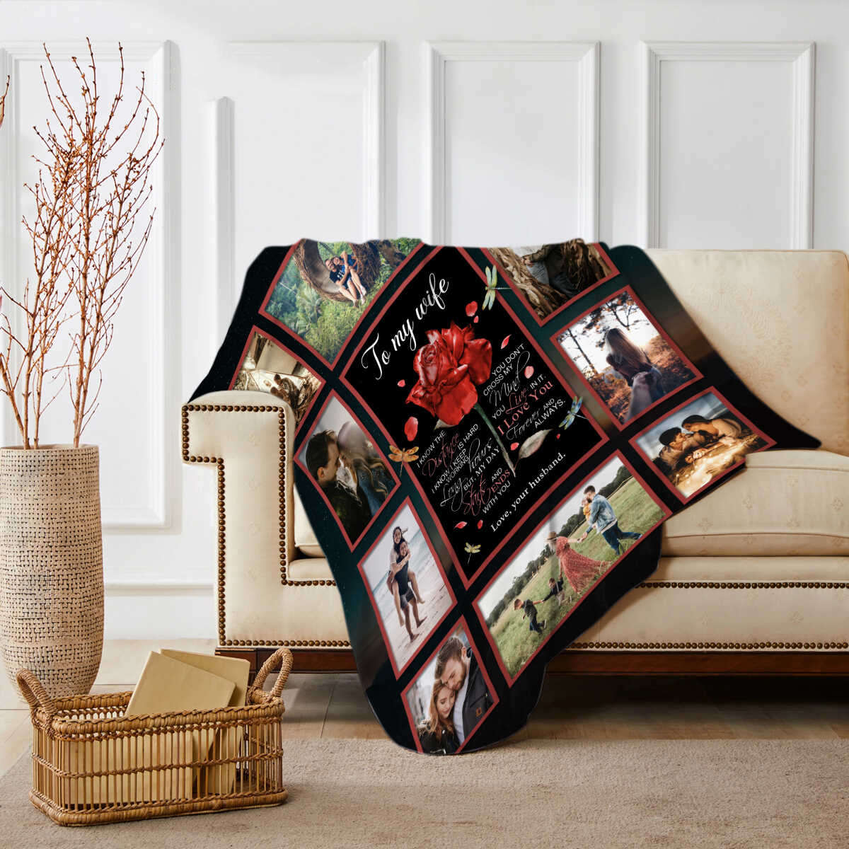 Personalized To My Wife Blanket Custom Photo Gifts for Wife/Couple