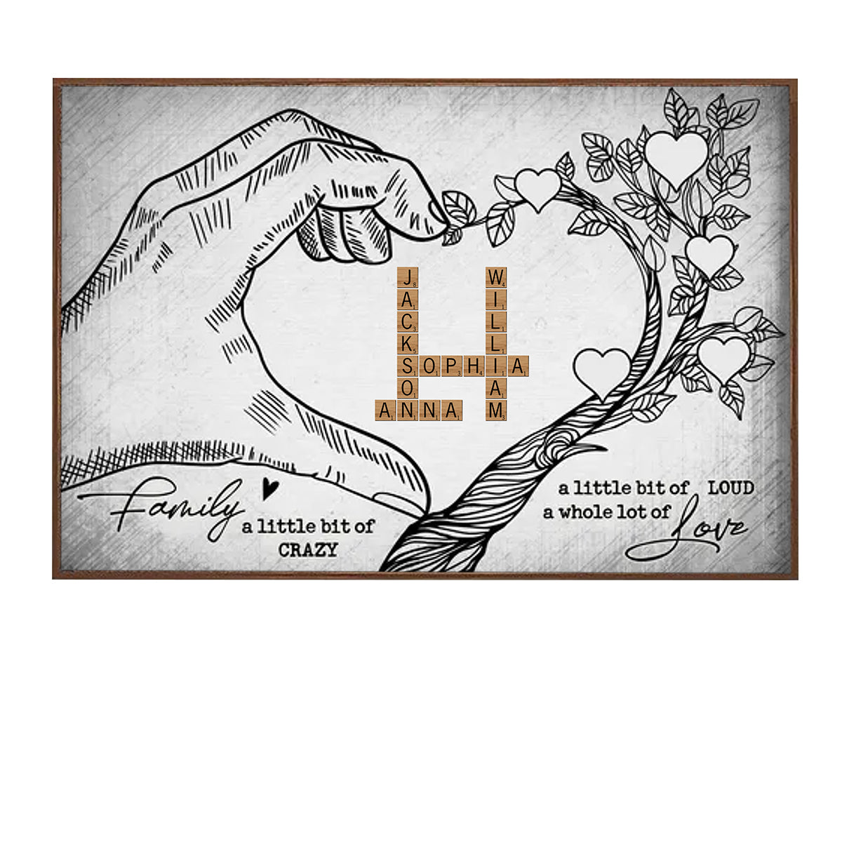 Heart Hand Tree Family Crossword Puzzle Personalized Canvas/Poster