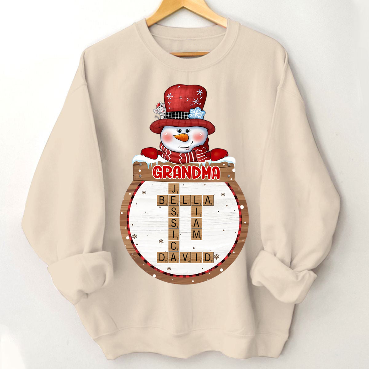 Personalized Snowman Grandma Crossword Art Puzzle With Name Kids Christmas Sweatshirt