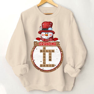 Personalized Snowman Grandma Crossword Art Puzzle With Name Kids Christmas Sweatshirt