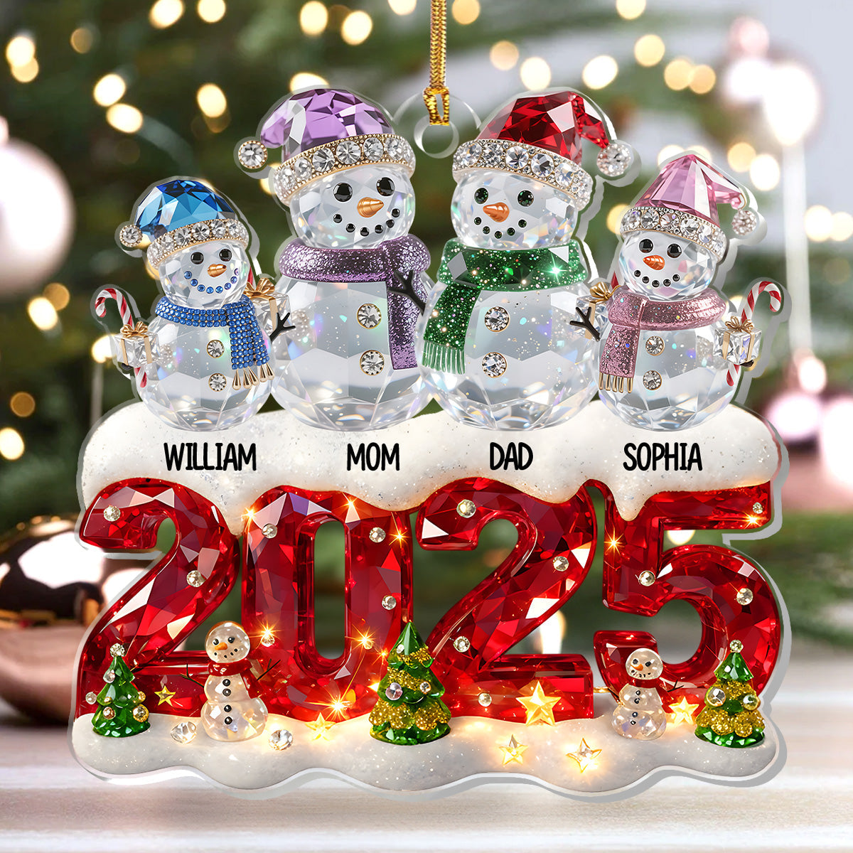 Snowman Family Christmas - Personalized Acrylic Ornament