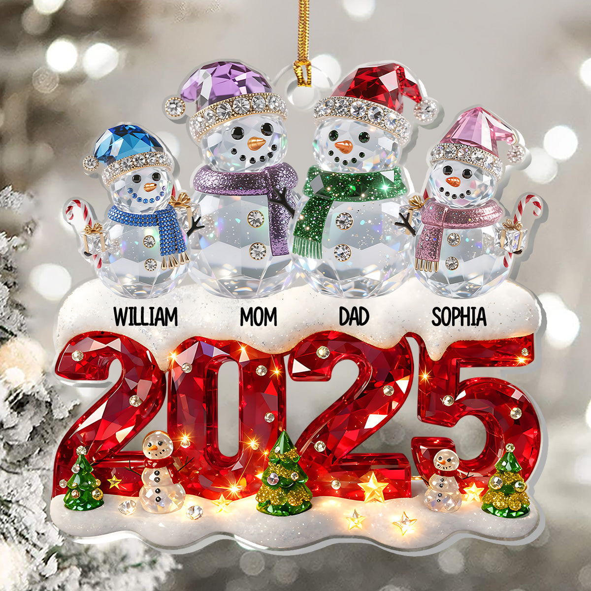 Snowman Family Christmas - Personalized Acrylic Ornament