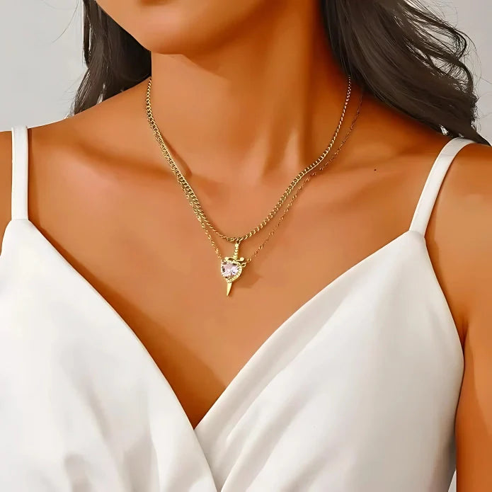 Heart & Sword Necklace Set