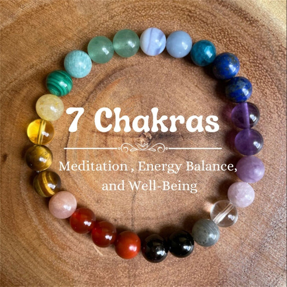 Seven Colored Stone, Tiger Eye Stone Bracelet - 7 Chakras Card Bracelet