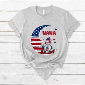 Personalized US 4th of July Grandma Kid Moon American Flag T-shirt