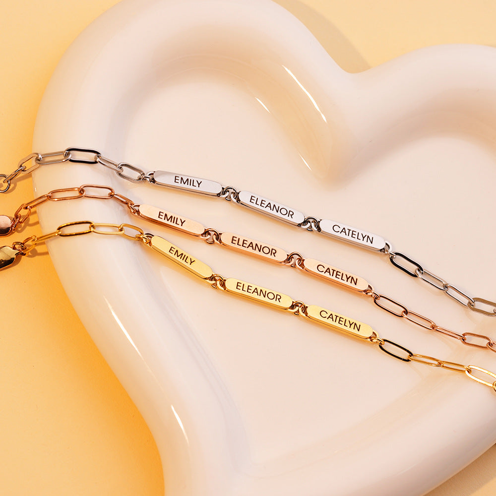 Custom Family Name Bracelet, Multiple Name Bracelet, Kids Name Bracelet, Personalized Heart Name Bracelet, Gift For Mom