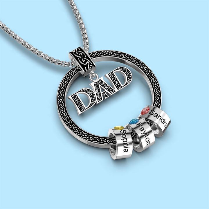 To My Dad-Personalized Circle Pendant with Custom Beads Birthstone Pendant Necklace