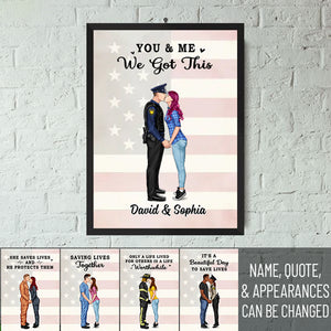 It's A Beautiful Day To Save Lives - Personalized Poster, Couple Portrait, Firefighter, EMS, Nurse, Police Officer, Military