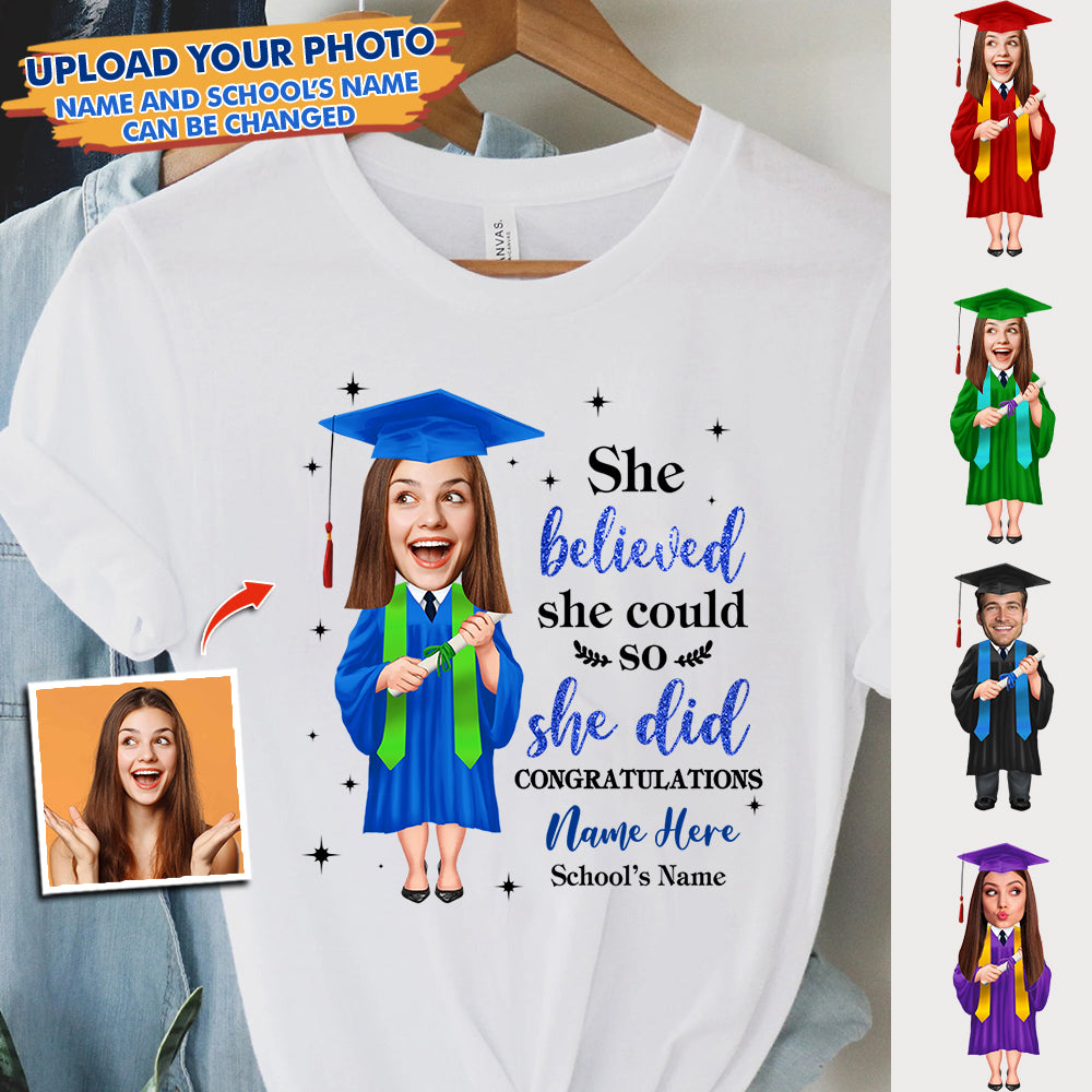 Personalized She Believed She Could Senior Class Of 2023 Graduation T-shirt, Grad Gift