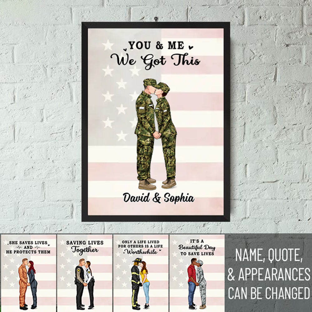 It's A Beautiful Day To Save Lives - Personalized Poster, Couple Portrait, Firefighter, EMS, Nurse, Police Officer, Military