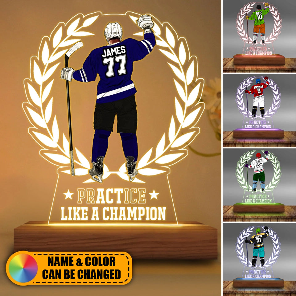 Custom Personalized Ice Hockey 3D Night Light, Gifts For Hockey Players, Sport Gifts For Son, Practice Like A Champion