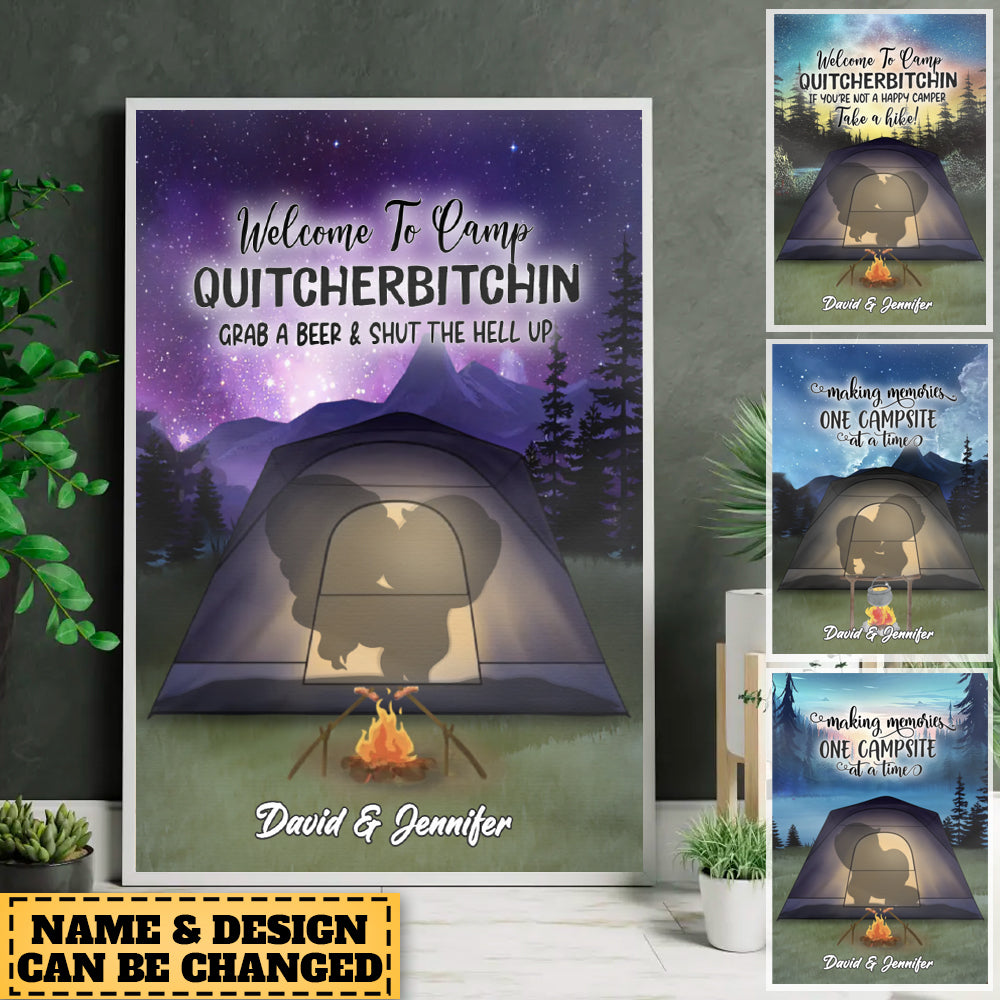 Custom Personalized Camping Couple Silhouette Poster - Gift for Camping Lovers/Couple/Husband and Wife - Adventuring together