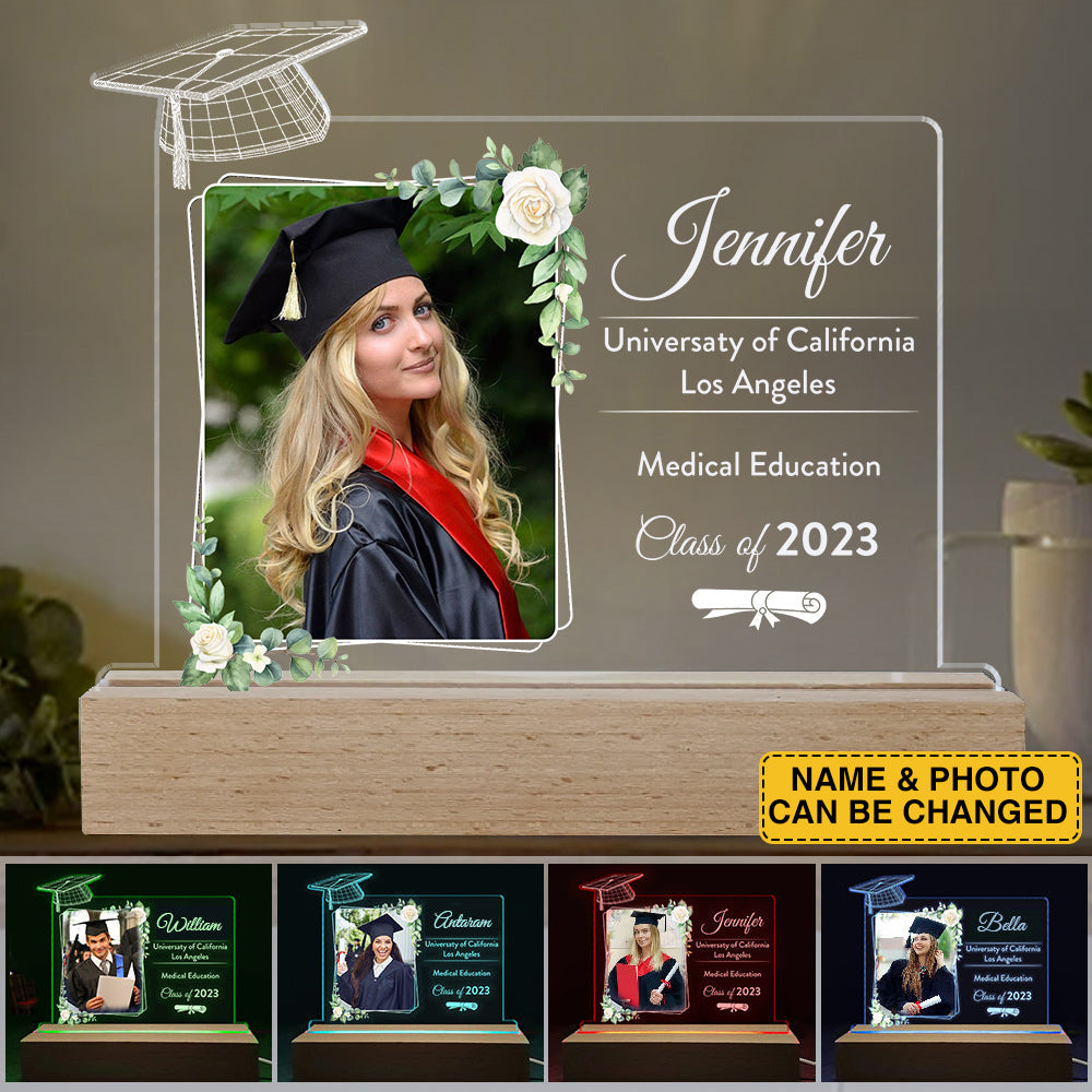 Personalized Graduation 3D Led Light Wooden Graduation Photo Frame Class of 2023 Senior Gift