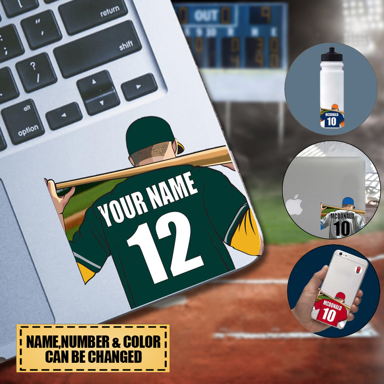 Personalized Baseball Laptop Sticker