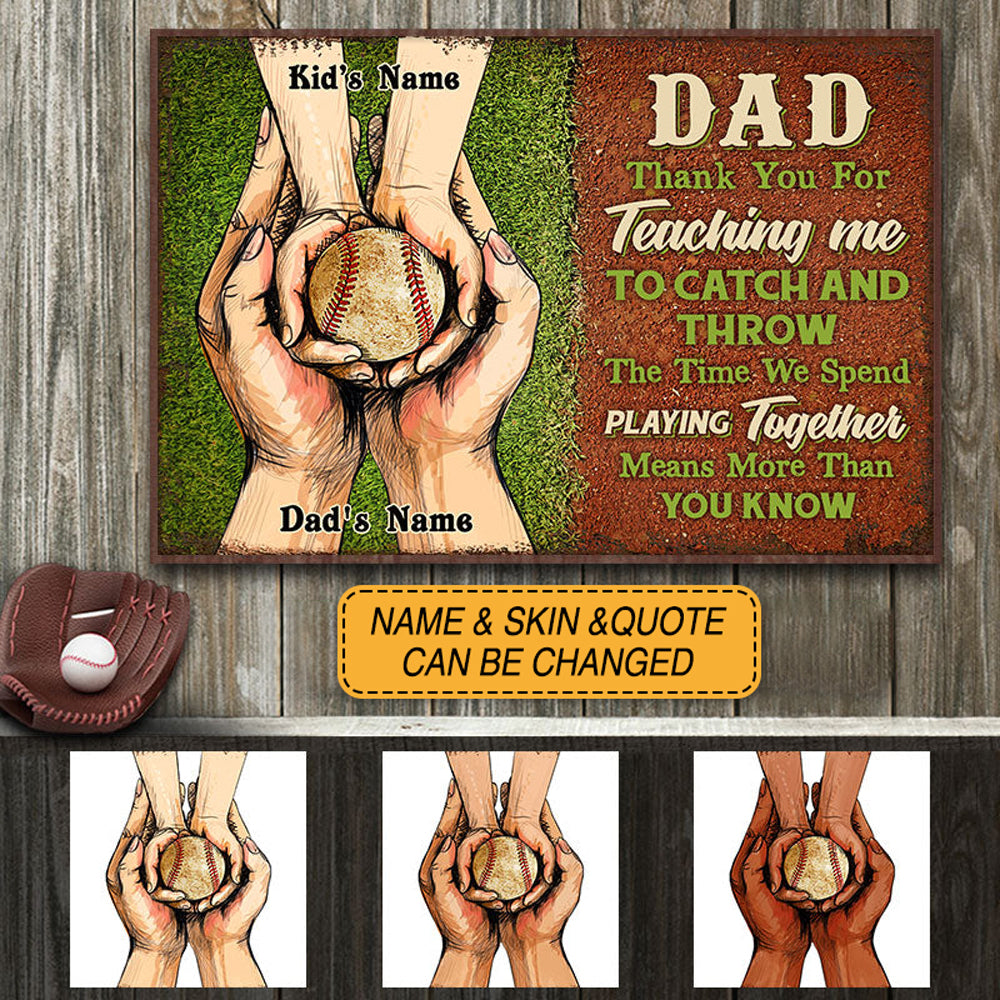 Personalized Baseball Dad And Kid Hands Customized Poster