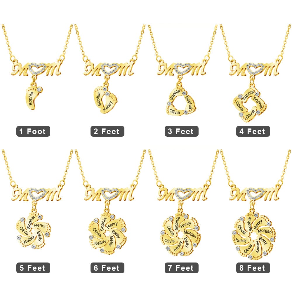 Mother's Day Gift Personalized Diamond Mom Necklace With Crystal Baby Feet