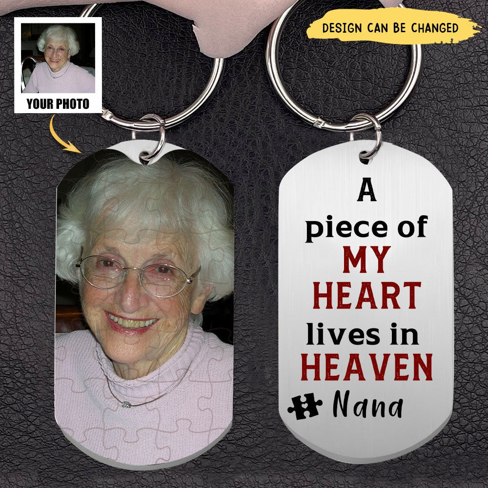 A Piece Of My Heart Lives in Heaven Personalized Memorial Stainless Steel Keychain