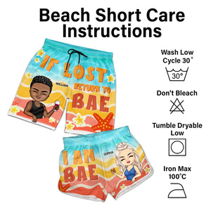 If Lost Return To Bae Couple - Anniversary, Birthday Gift For Spouse, Husband, Wife, Boyfriend, Girlfriend - Personalized Custom Couple Beach Shorts