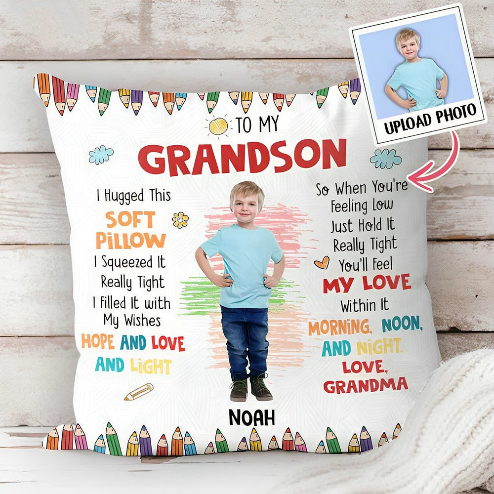 Personalized Gift For Grandson/Granddaughter Photo Hug This Pillow