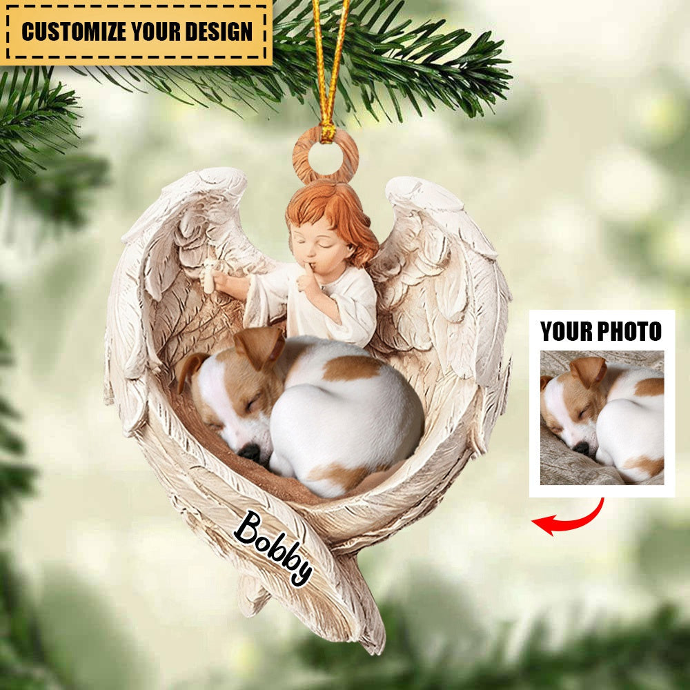 Personalized Upload Your Dog Or Sleeping Cat Photo Cherub Acrylic Ornament