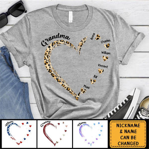 Grandma and Grandkids Hearts Personalized Pure cotton T Shirt