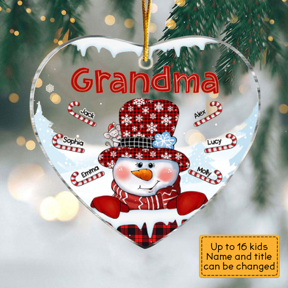 Personalized Grandma Snowman Heart Ornament