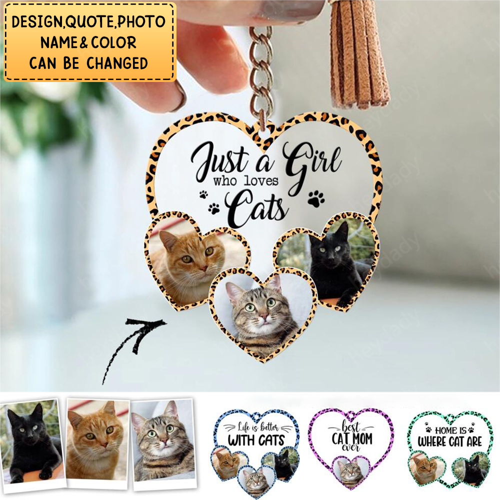 Personalized Upload Your Cat Photo Cat Lovers Acrylic Keychain Printed
