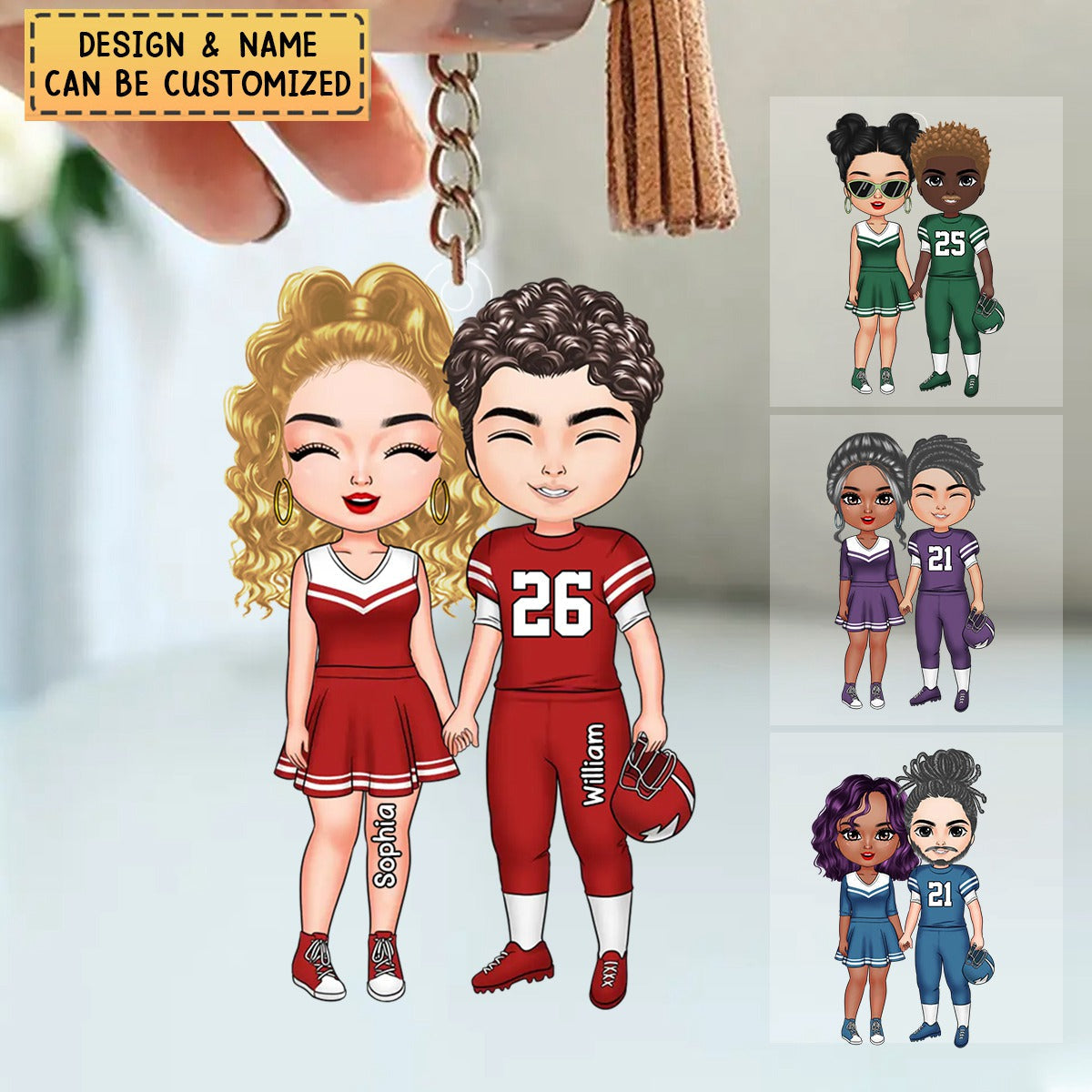 American Football Couple - Personalized Custom Acrylic Keychain