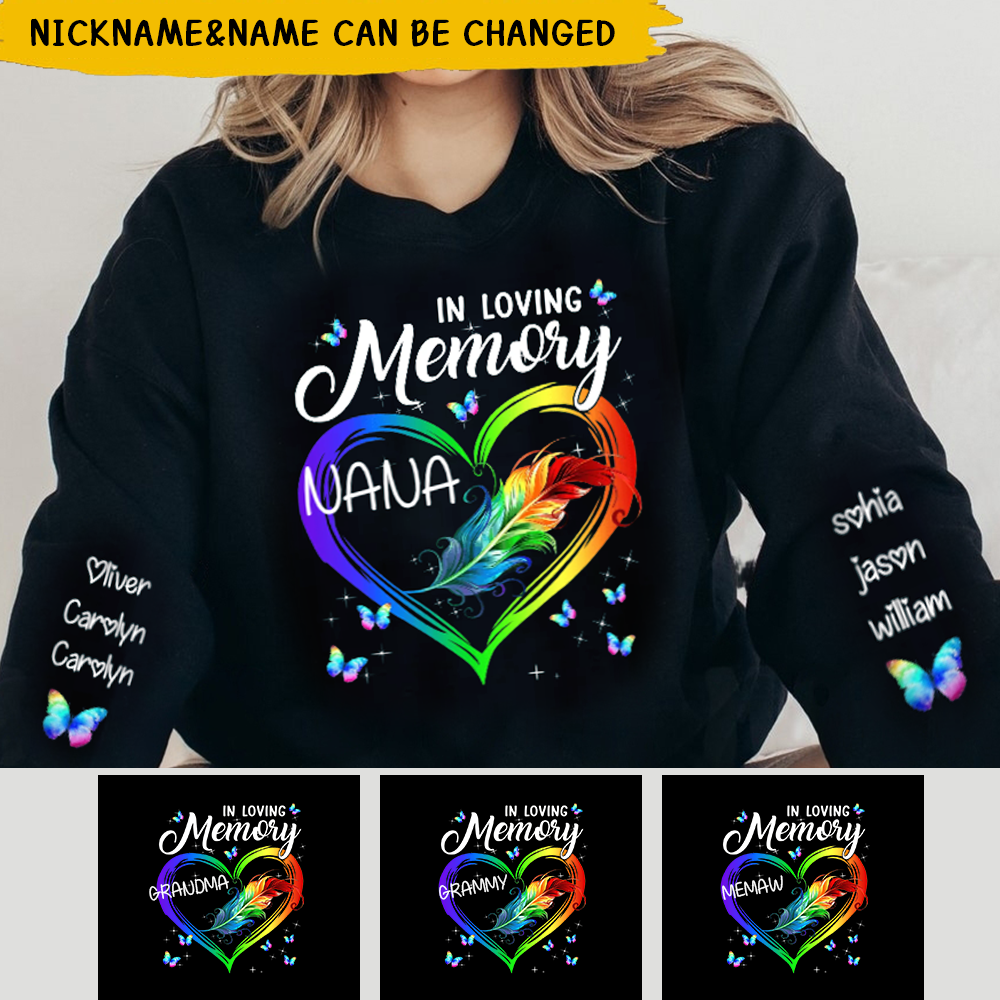 Personalized In Loving Memory Heart Feather Butterfly Memorial Sweatshirt