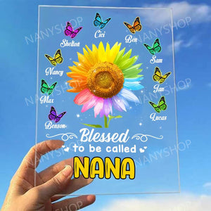 Personalized Blessed Butterfly Sunflower Mom Grandma Acrylic Plaque-Gift For Mom, Grandma
