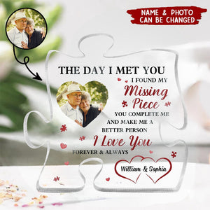 Custom Photo The Day I Met You - Gift For Couples - Personalized Puzzle Shaped Acrylic Plaque