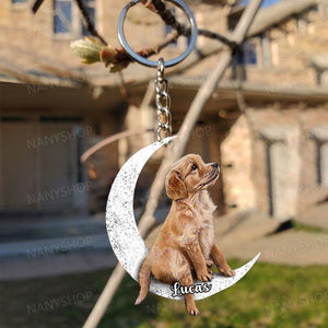 Personalized Dog Sit On The Moon Keychain-Gift For Dog Loves