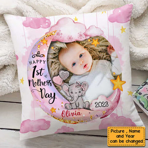 Personalized Baby's First Mother's Day Elephant Pillow