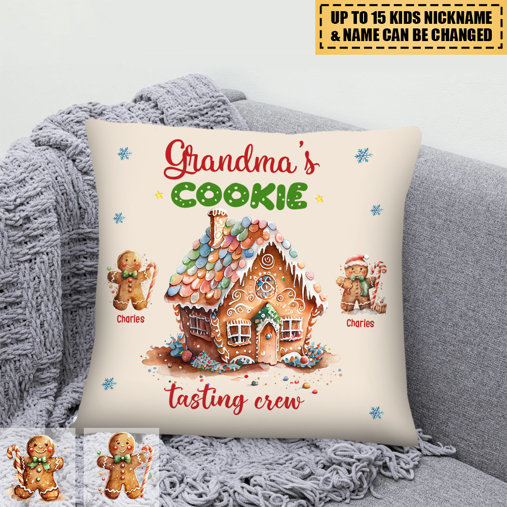 Grandma's Cookie Tasting Crew Personalized Custom Pillow Christmas Gift For Grandma Family Members