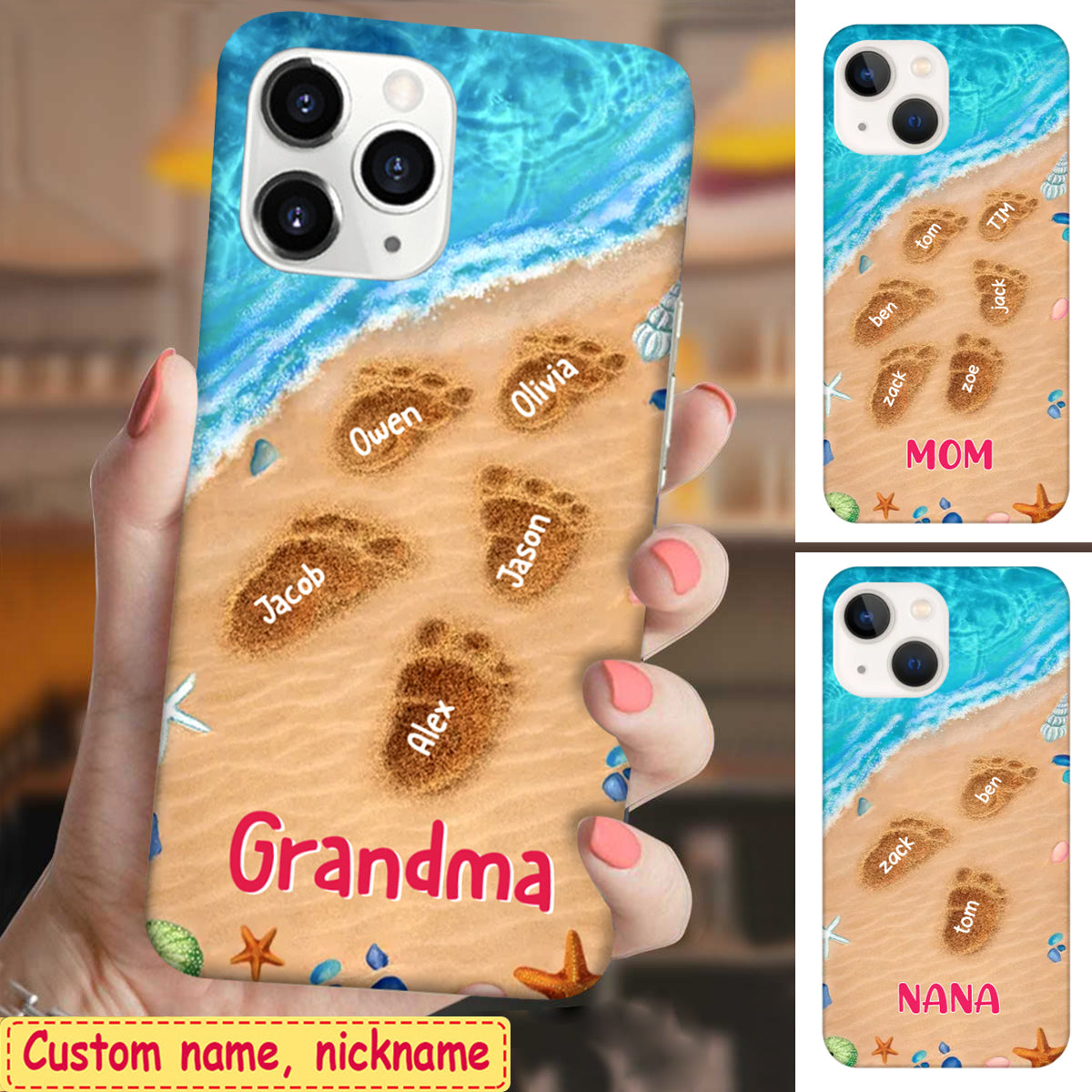 Personalized Phone Case Summer Beach Grandma With Cute Grandkids Footp Personalized Phone Case Summer Beach Grandma With Cute Grandkids Footp