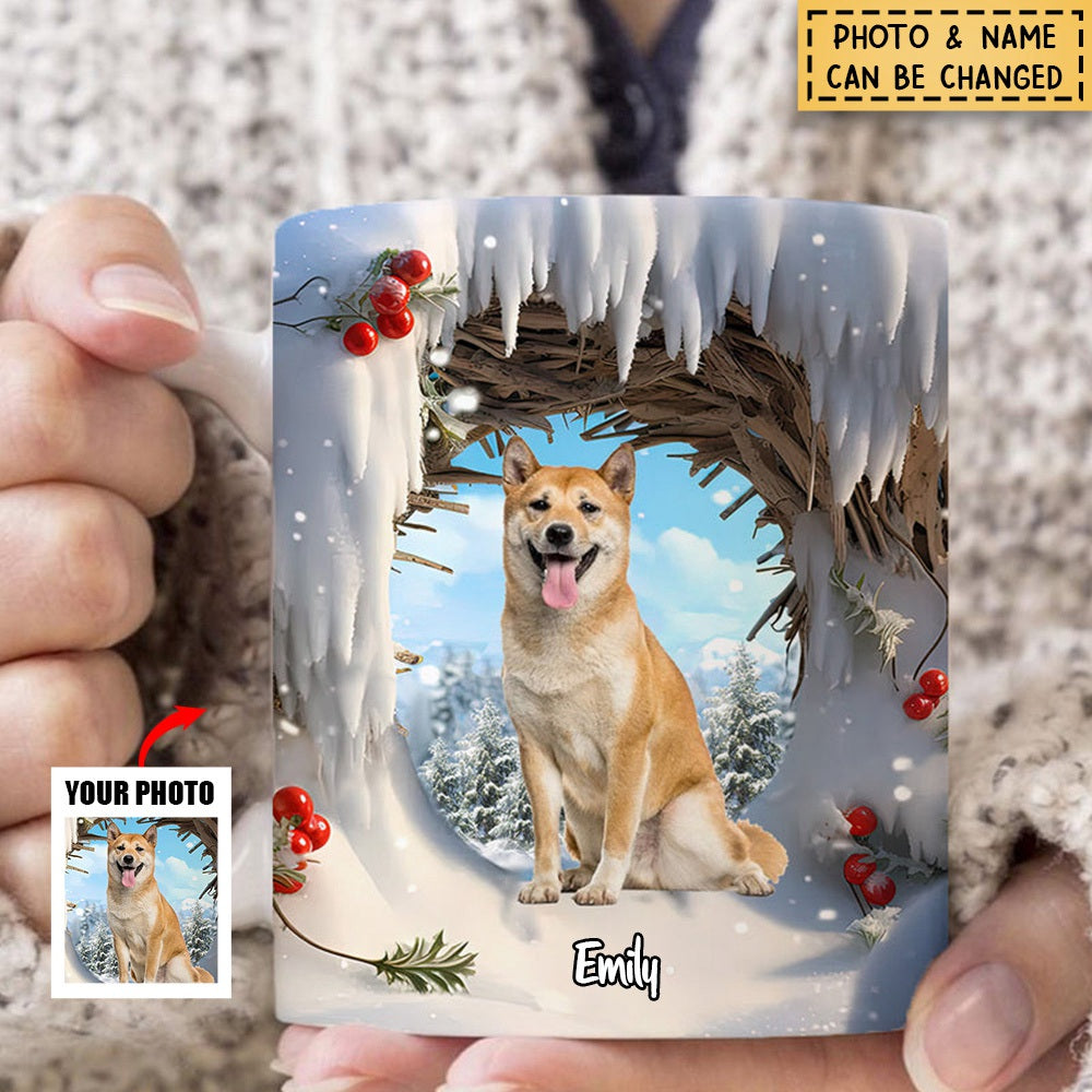 Custom Pet Photo Winter Snowy Christmas Personalized Mug Gift For Pet ...