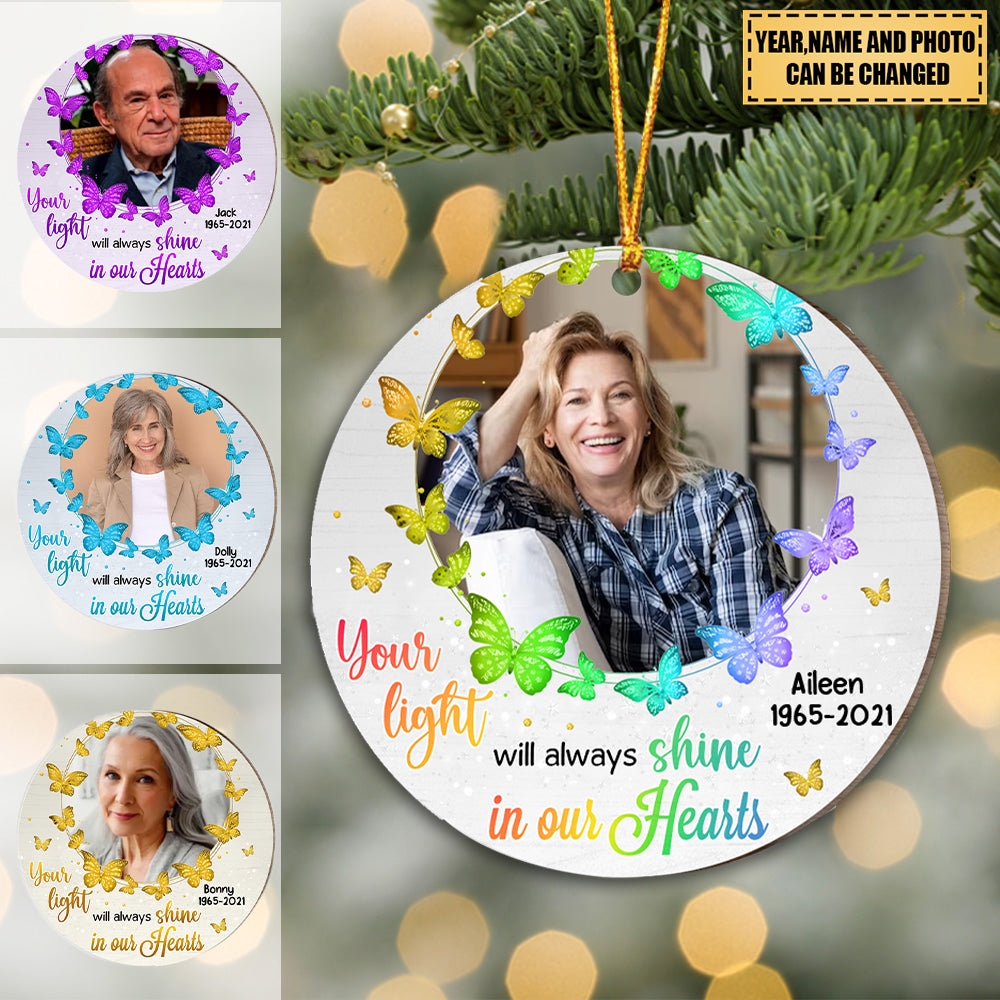Your Light Shine On Our Heart' Photo Memorial Acrylic Ornament